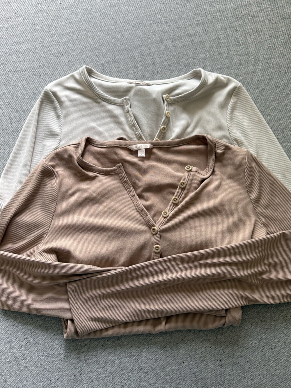Ribbed Button-Front Women’s bodysuit in Beige and Cream